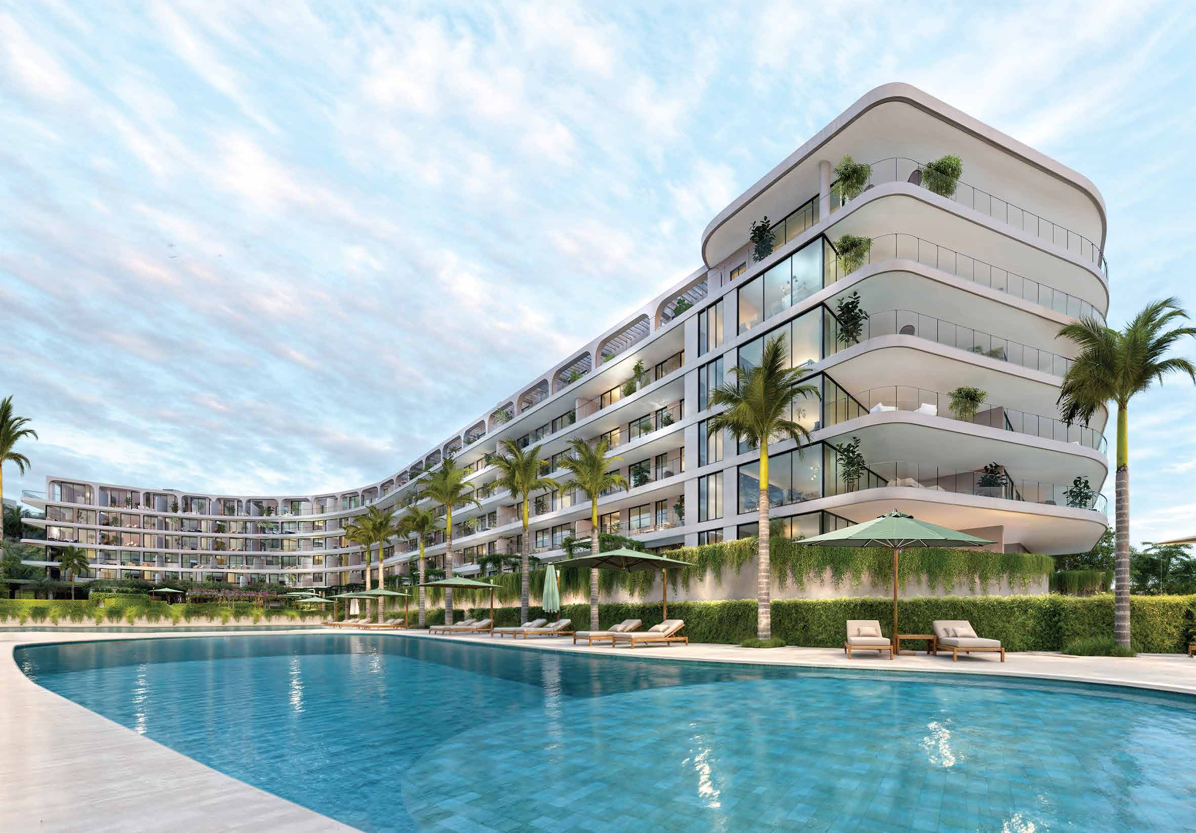 Resort pool with palm trees
