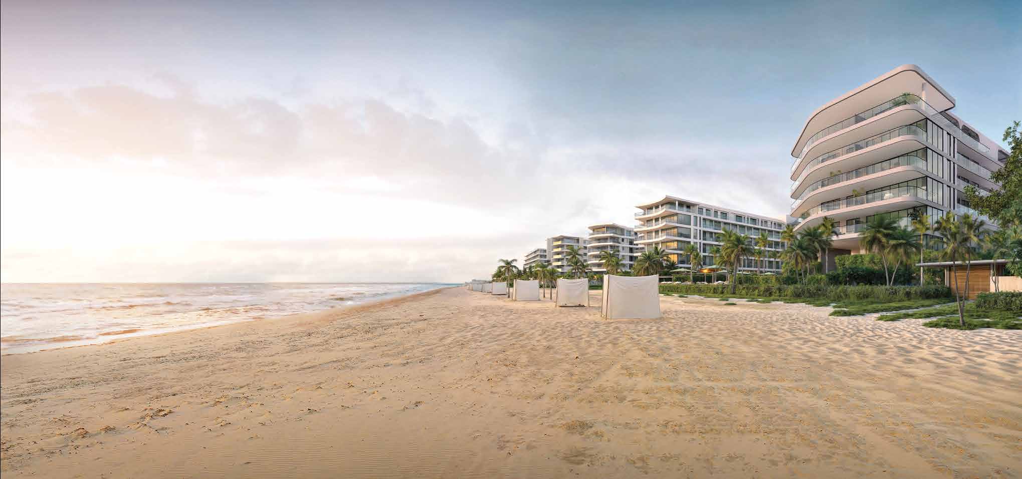 Beachfront facade at sunset
